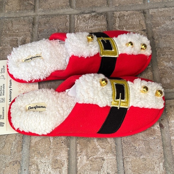 Dearfoams Christmas Red Santa Slippers w/Gold Bells Unisex SZ W 11-12; M 9-10 - Picture 4 of 16